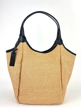 NEW Marco Masi Milan Raffia Straw Leather Trim Tote Bag, Made in Italy